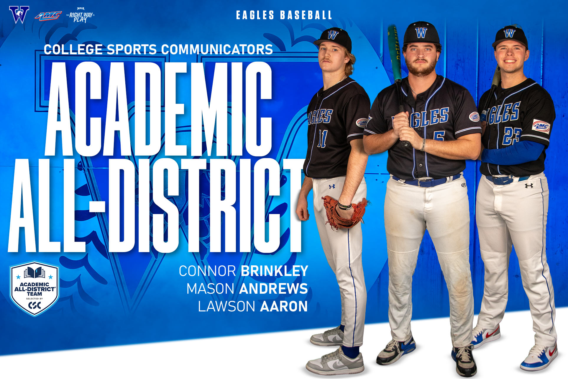 Williams Baseball Places Three on CSC Academic All-District Team
